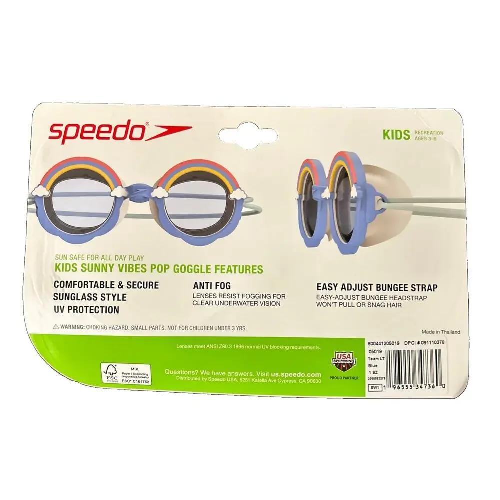 Speedo Kids Sunny Vibes Pop Rainbow Swimming Goggles Ages 3-6 UV Protection New